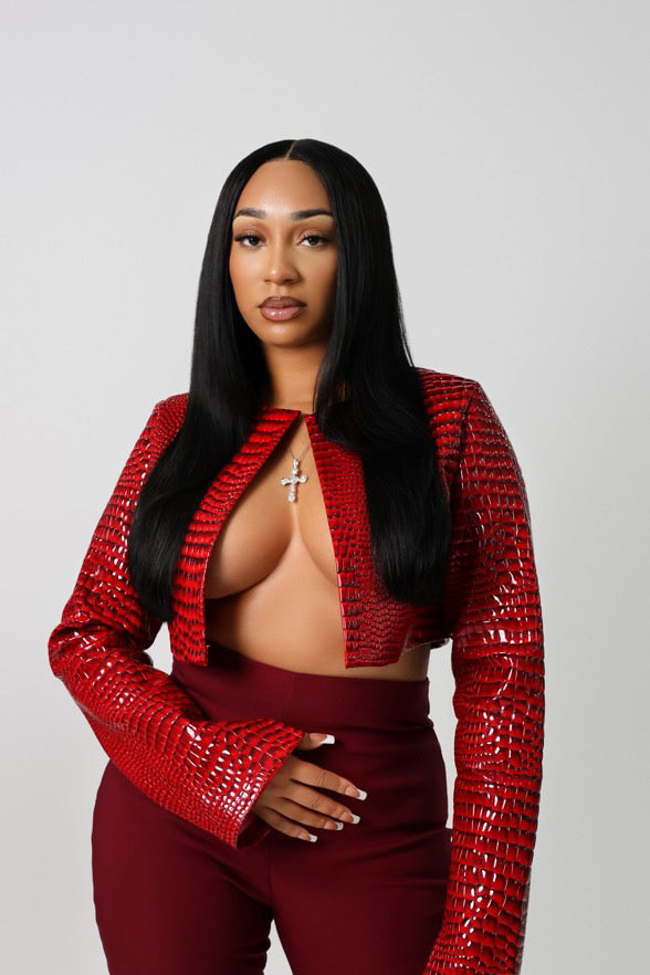 Snakeskin Leather Crop Jacket