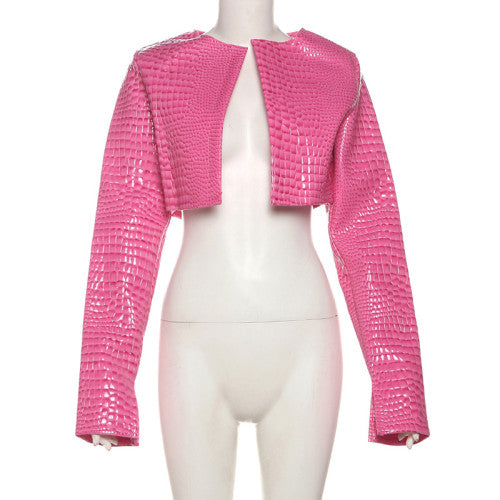 Snakeskin Leather Crop Jacket