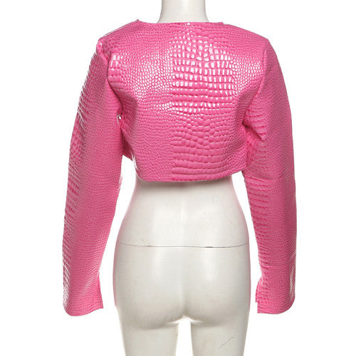 Snakeskin Leather Crop Jacket