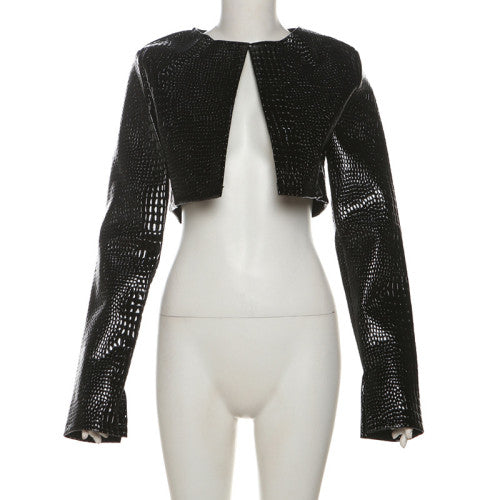 Snakeskin Leather Crop Jacket