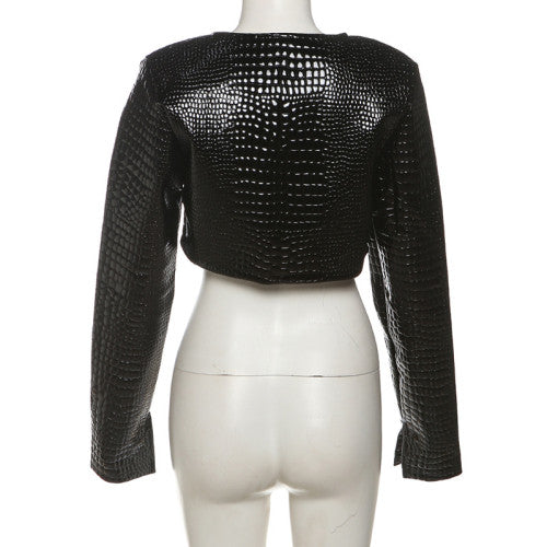 Snakeskin Leather Crop Jacket