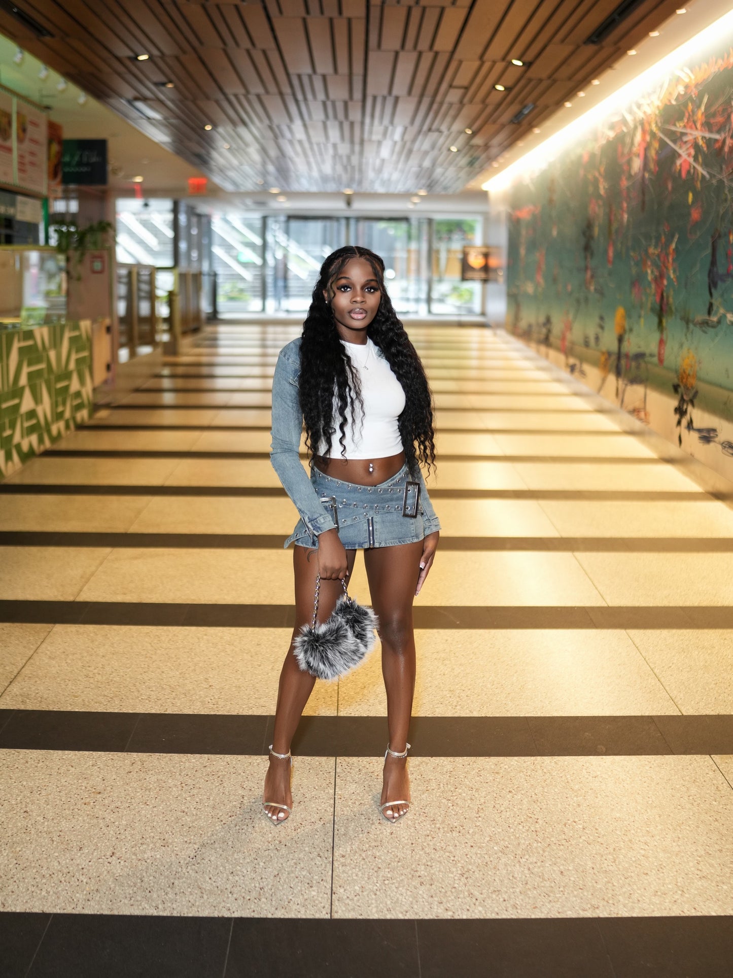 Crop Denim Skirt Set