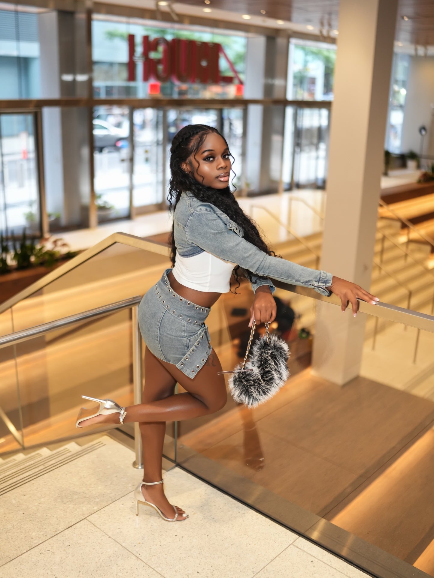 Crop Denim Skirt Set