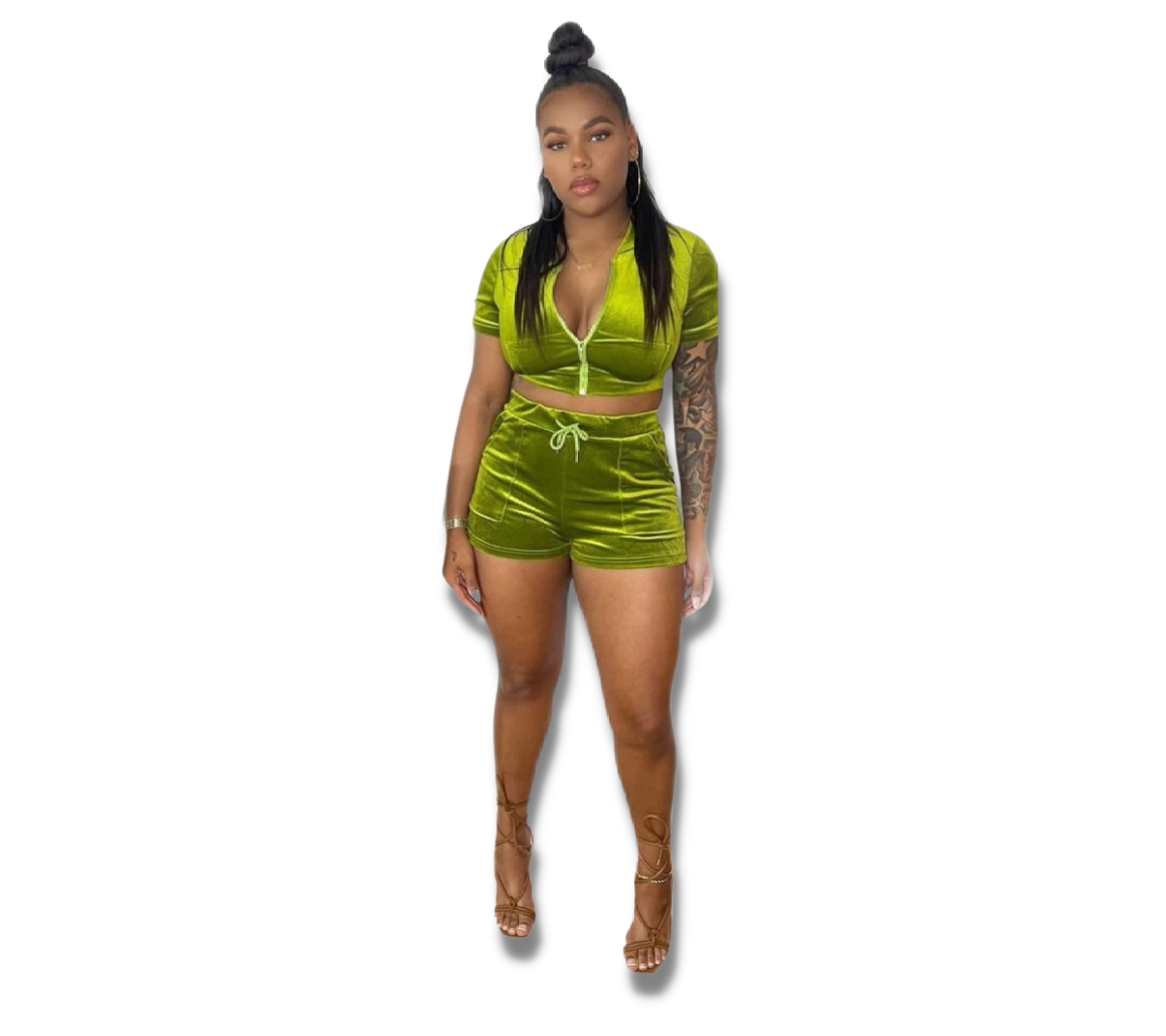 Green Apple Crop Top Short Set