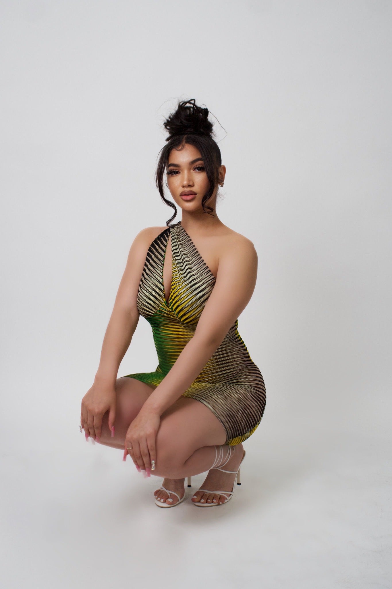 Single Shoulder Striped Bodycon Dress