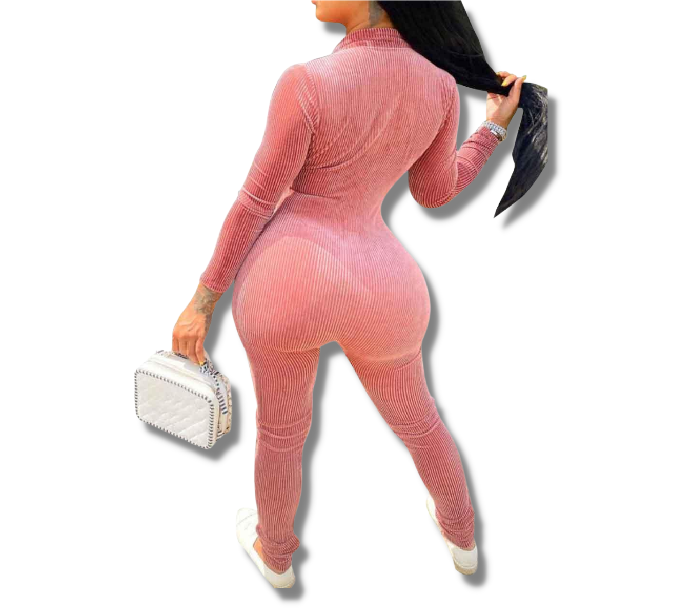 Pink Velvet Zipped Up Jumpsuit