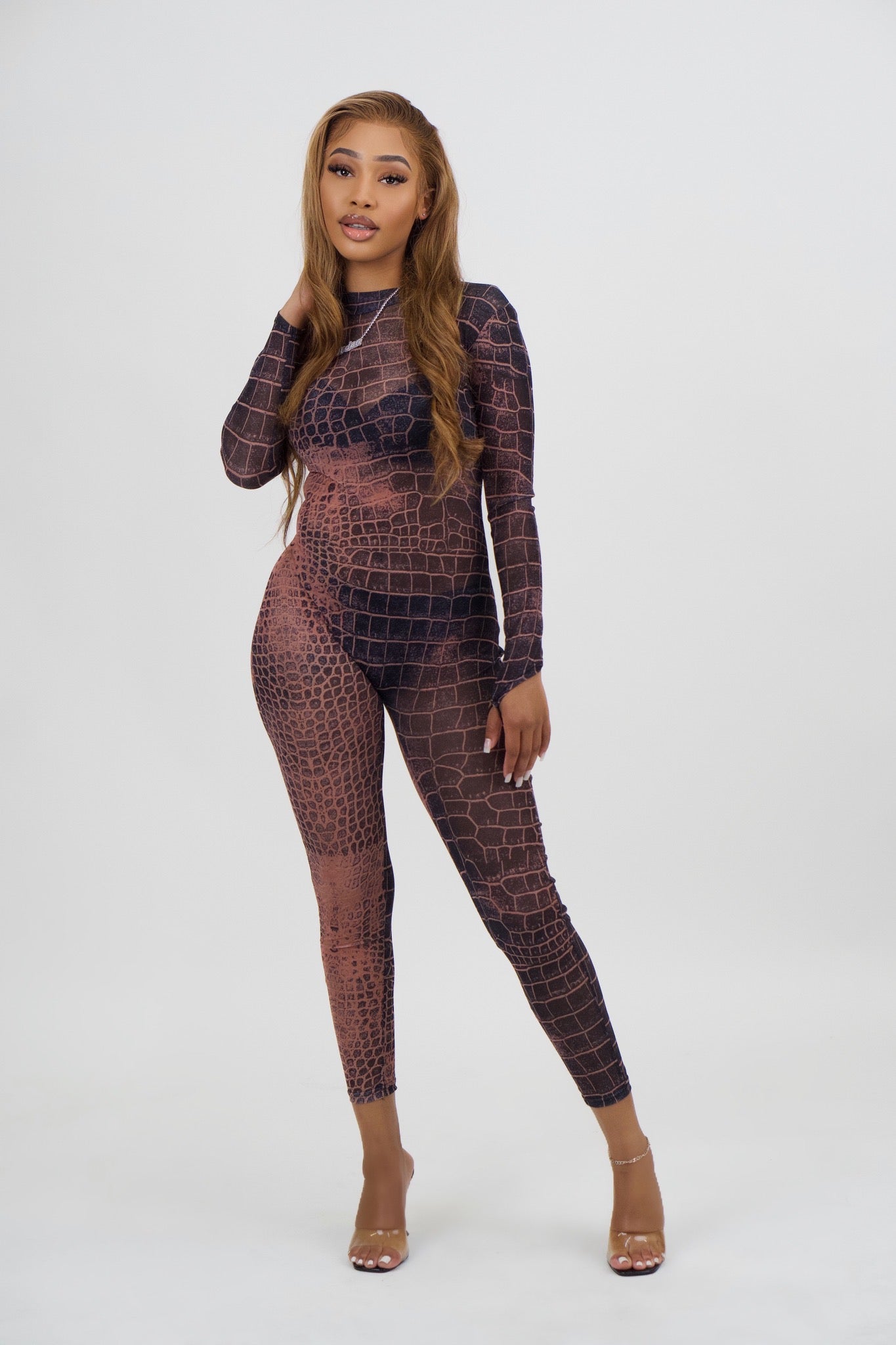 Snakeskin Mesh Jumpsuit