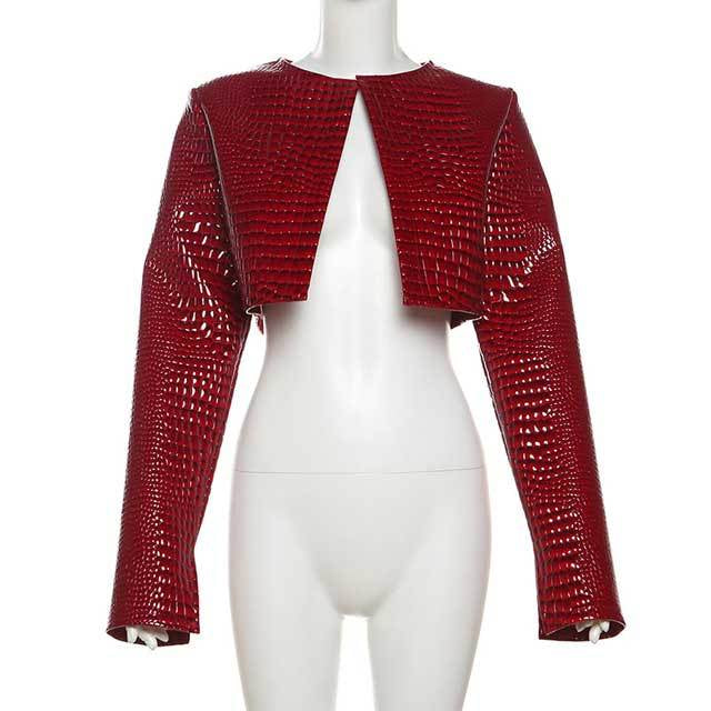 Snakeskin Leather Crop Jacket