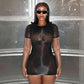 Black Short Sleeve Snatched Dress