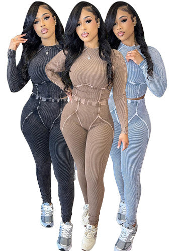 Distressed Top and Pants Two-Piece Set