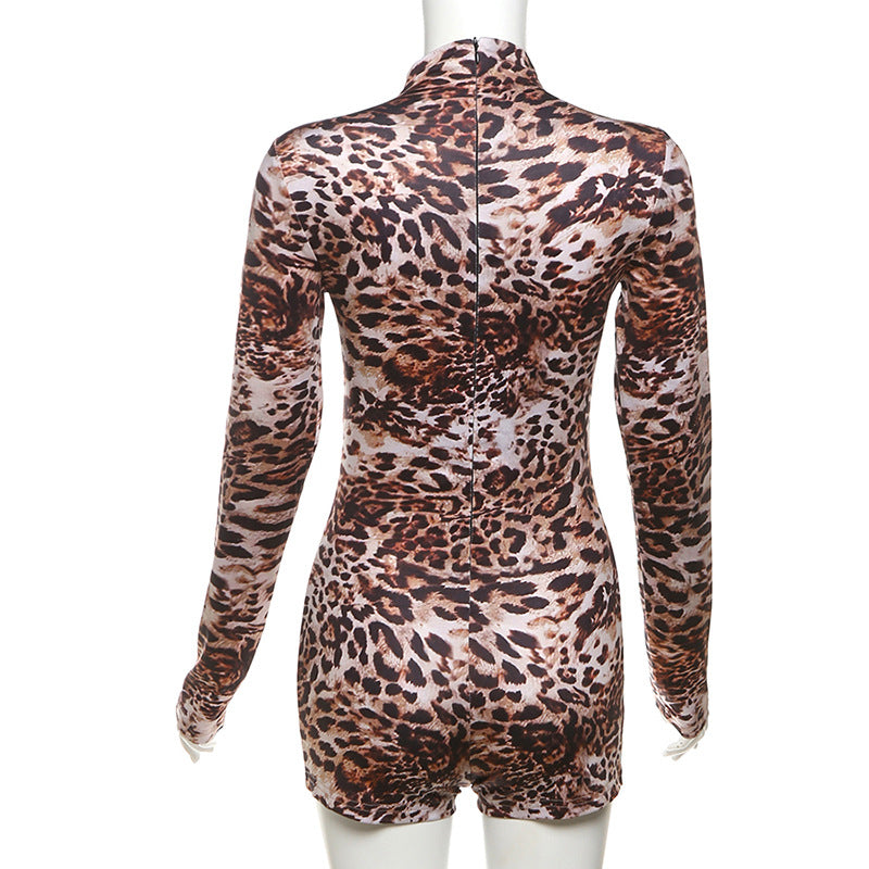 long-sleeved leopard romper