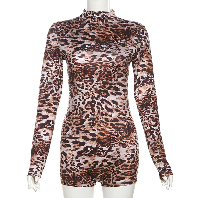 long-sleeved leopard romper