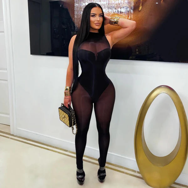 Black Snatched Sleeveless Jumpsuit