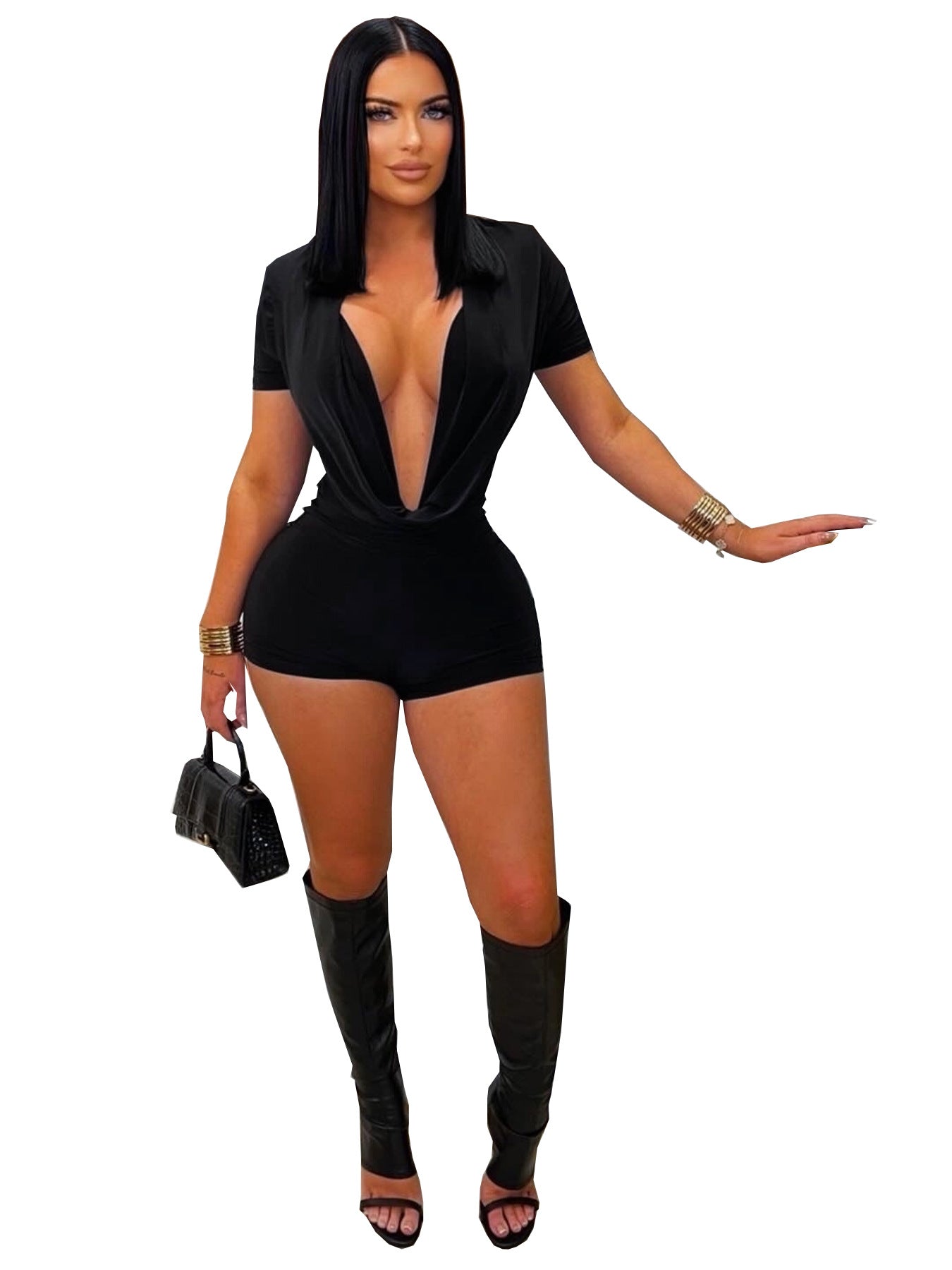 Black Deep V Romper