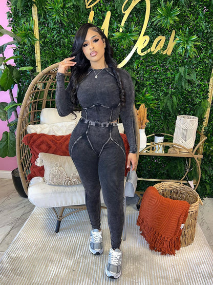 Distressed Top and Pants Two-Piece Set
