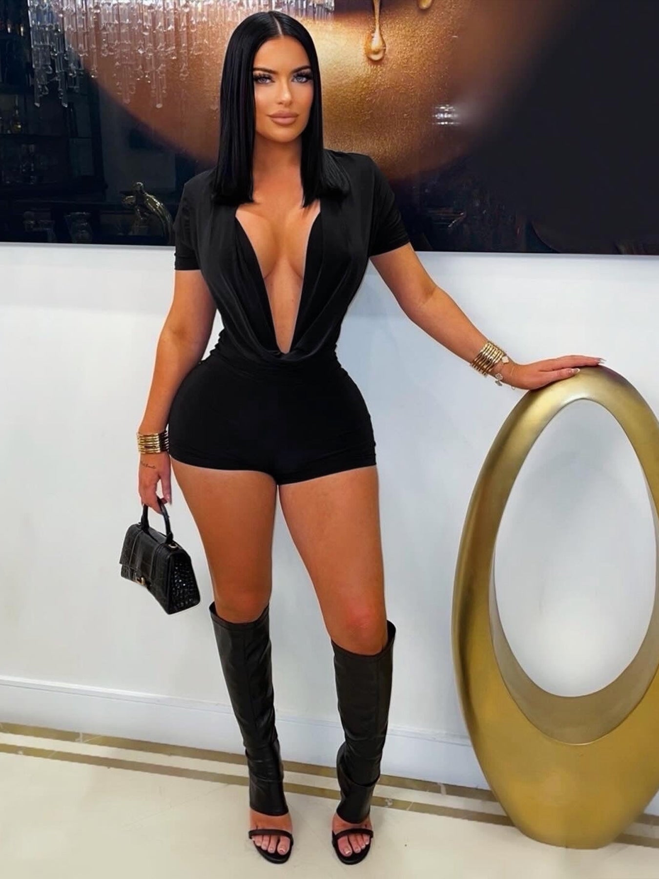 Black Deep V Romper