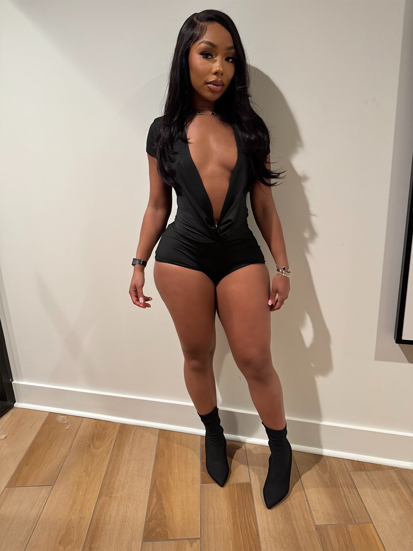 Black Deep V Romper