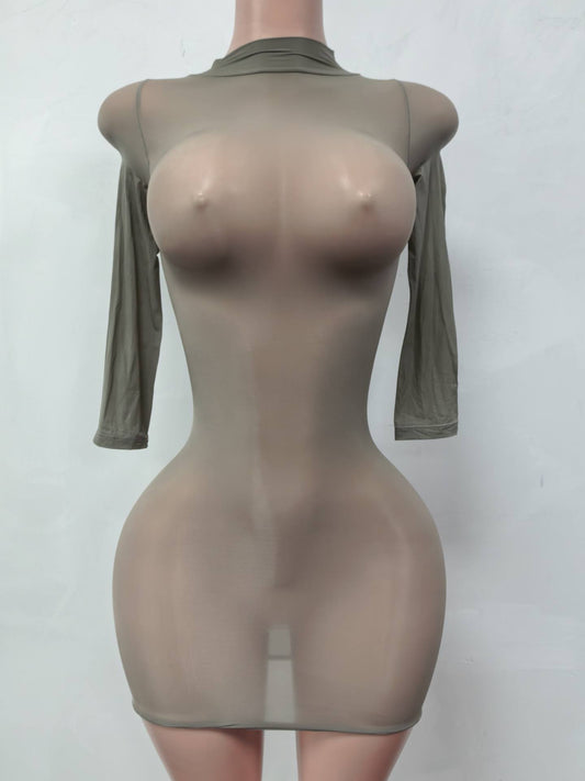 Grey / Green Snatched Dress