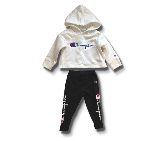 (Girls) Champion Crop Top Hoodie W/ Leggings Set