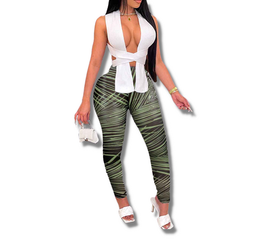 Bandage Sleeveless Top Leggings Set