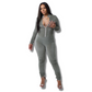 Green Velvet Zipped Up Jumpsuit