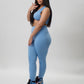 Blue V Neck Cropped Top Skinny Legging Set