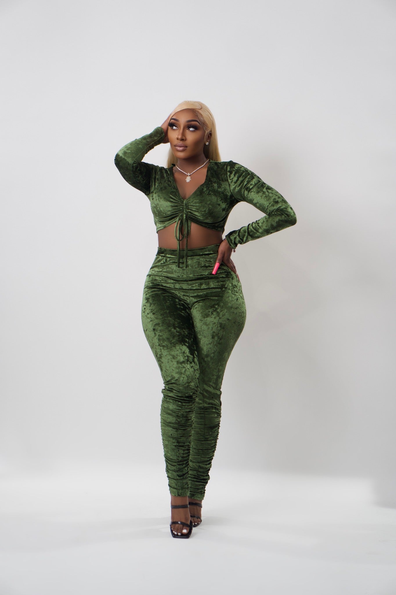 Green Velvet Stacked Sweatsuit