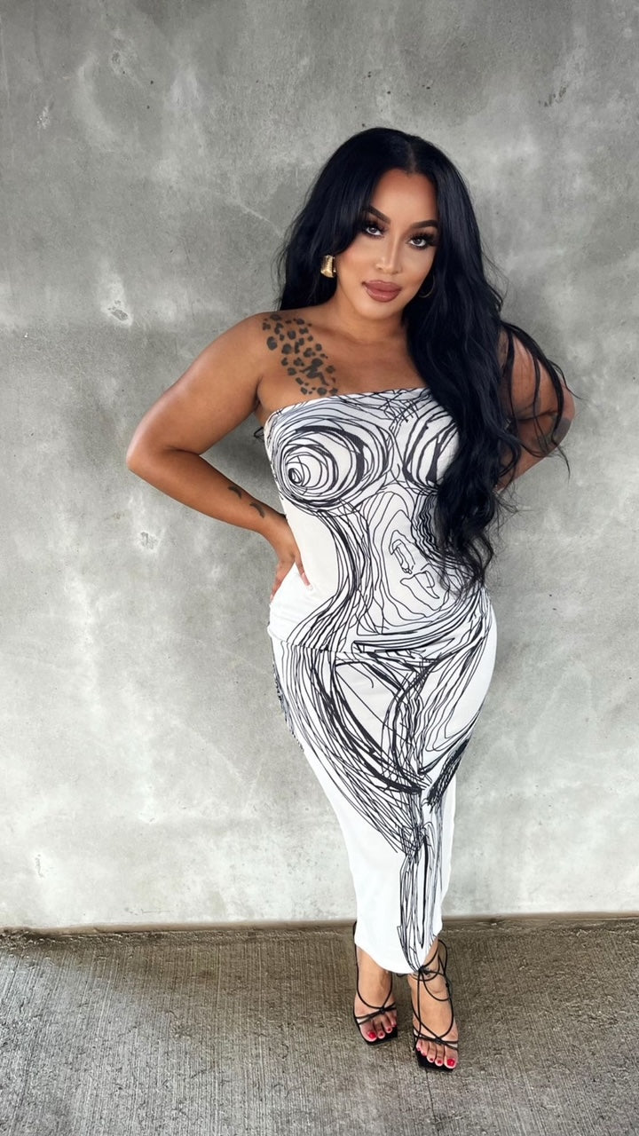 Printed Slit Tube Dress