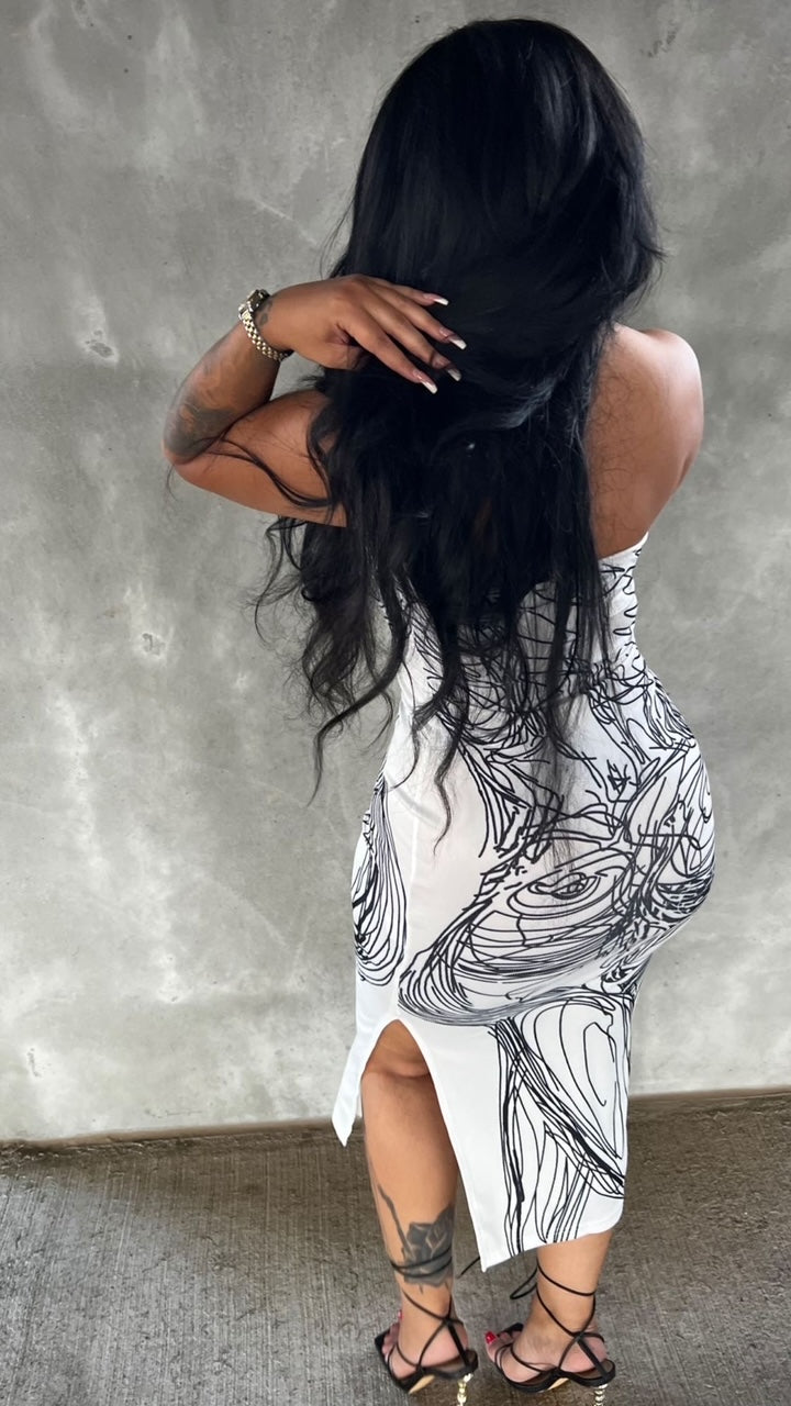 Printed Slit Tube Dress