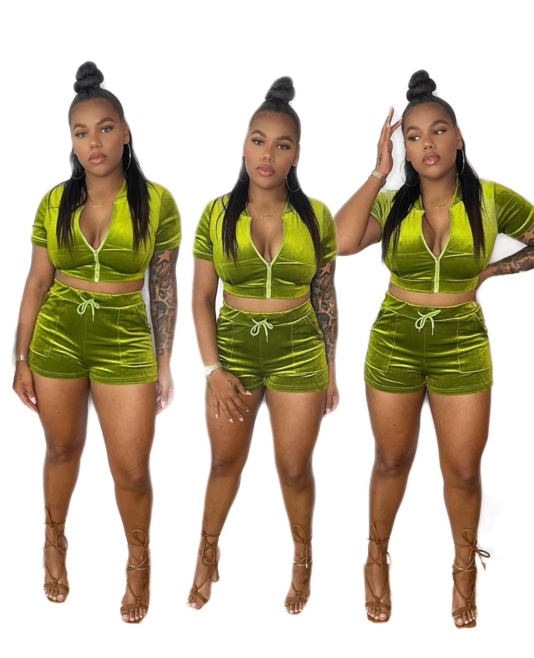 Green Apple Crop Top Short Set