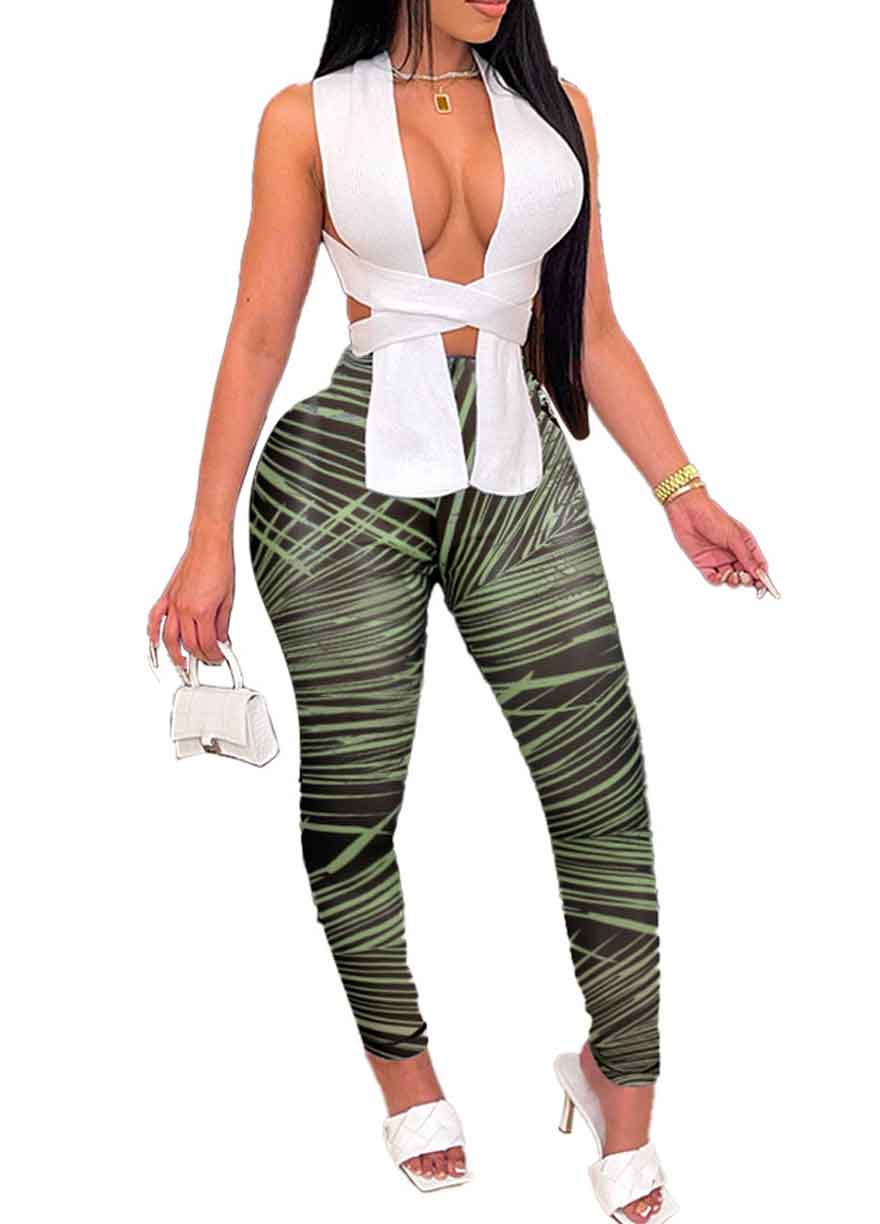 Bandage Sleeveless Top Leggings Set