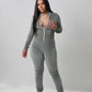 Green Velvet Zipped Up Jumpsuit