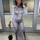 GREEN Long Sleeve Printed Bodycon Jumpsuit
